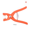 Orange pliers used for a metal snap button kit in DIY sewing crafts
