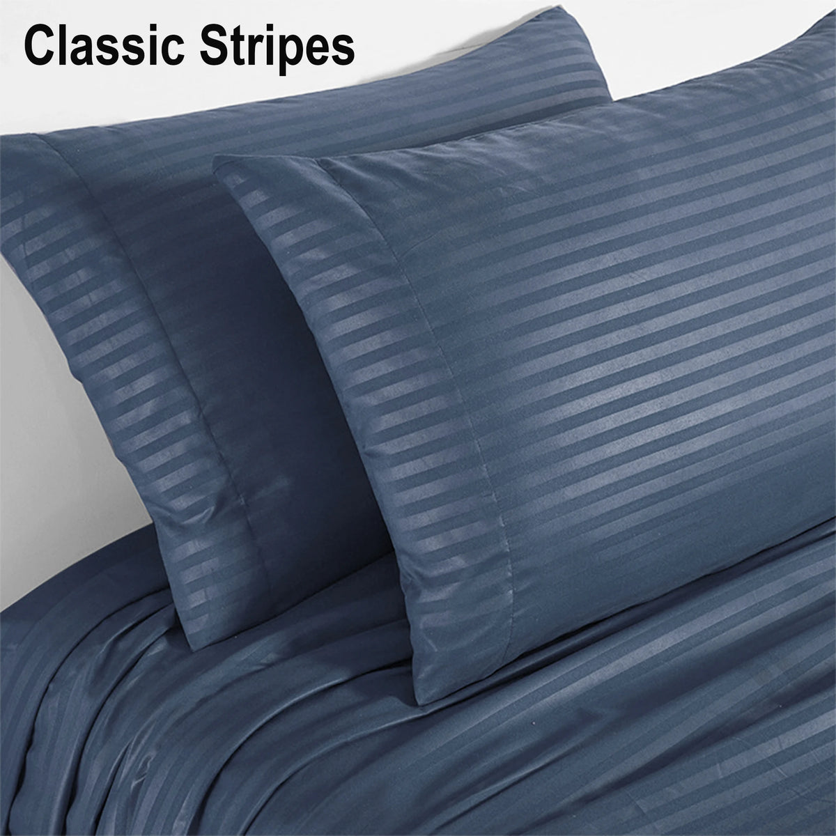 Navy blue striped pillow and duvet cover set