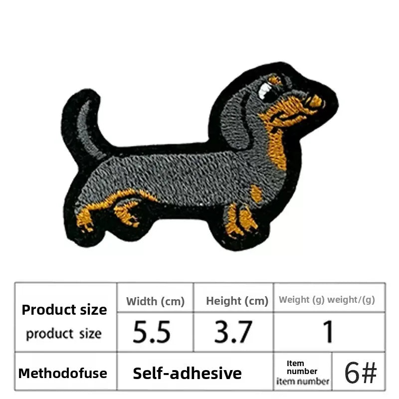 Black embroidered cat iron-on patch with gold accents