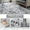 Close-up view of a gray plush long-pile area rug showing dense fur texture and thickness.