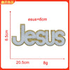 A gold glitter Jesus embroidery patch measuring 6cm long and 8g in weight.