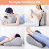 A memory foam wedge pillow for couples shown in various uses including support and relaxation.