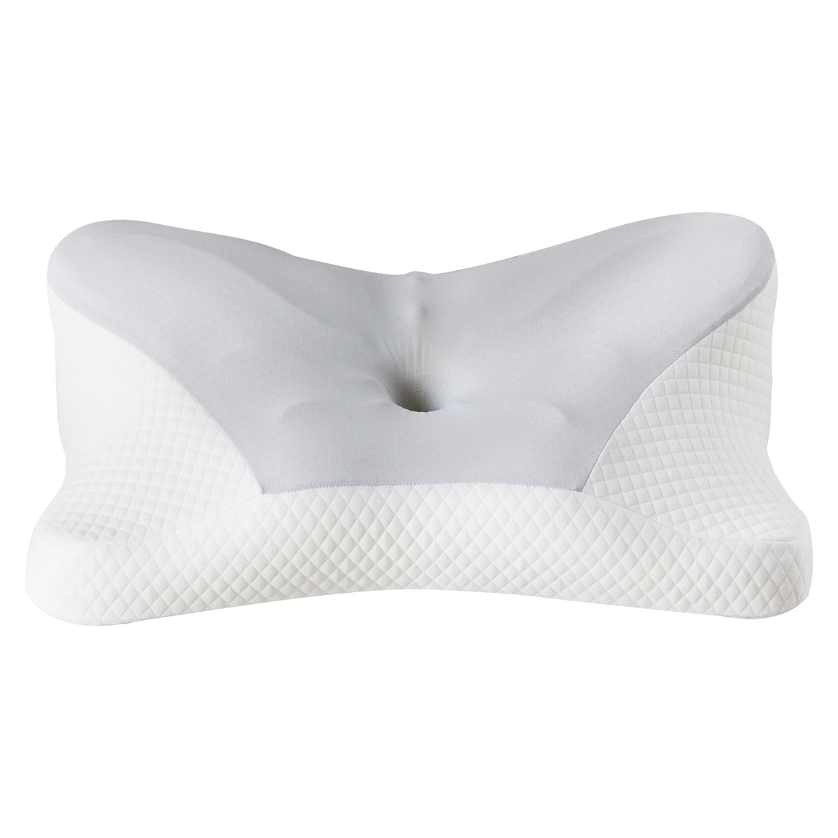 White king size ergonomic memory foam pillow with a textured cooling cover