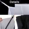 Details of a floor-to-ceiling mosquito net curtain for beds showing various mesh textures and fabric folds.