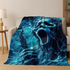 A dark blue horror character design featuring a screaming face with glowing eyes and dripping effects on a blanket.