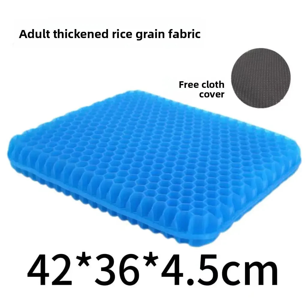 Blue ergonomic cooling seat cushion made from adult thickened rice grain fabric.