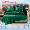 A vibrant emerald green ice silk bed sheet draped over a bed, highlighting its cool to the touch and durable features.