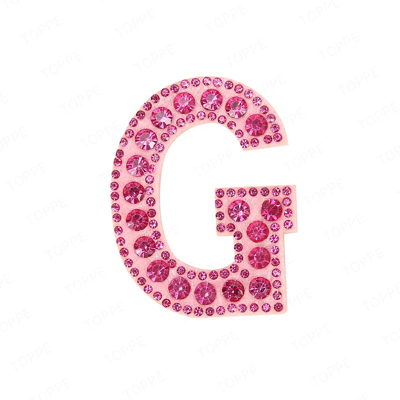 Pink rhinestone letter G patch for DIY craft project