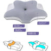Innovative butterfly shape memory foam pillow with high and low sleeping areas for pain-free sleep