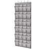 A vertical gray over-the-door shoe organizer with multiple hanging pockets.