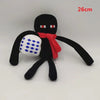 A black stuffed dragon plush toy with red accents and a white patterned belly.