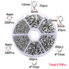 A circular plastic tray containing various silver-colored lobster clasp findings and jump rings for jewelry making.
