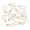 A pack of 100 gourd-shaped locking safety pins in rose gold color for knitting and sewing.