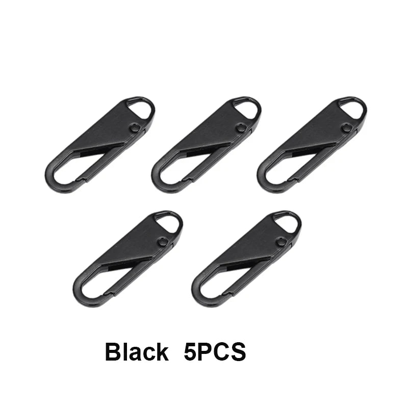 Five black universal zipper repair kits with metal sliders