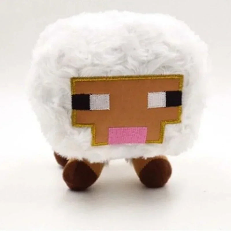 A white fluffy plush toy shaped like a dragon with brown features and pink accents.