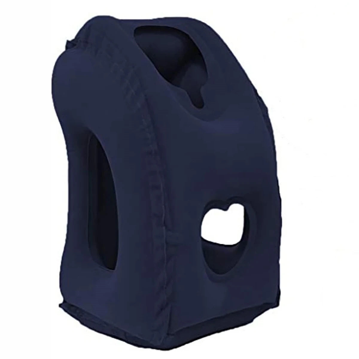 Dark blue inflatable travel neck pillow with chin support