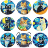 A set of nine diamond painting coasters featuring various cats in different poses and colors.