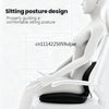 A white model demonstrates a sitting posture design for a comfortable position using an adjustable memory foam cushion.