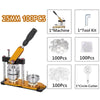 A professional button making machine kit with tools and components for making buttons.
