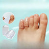 Transparent silicone toe and finger protectors shown on a hand and foot, with an inset showing application.