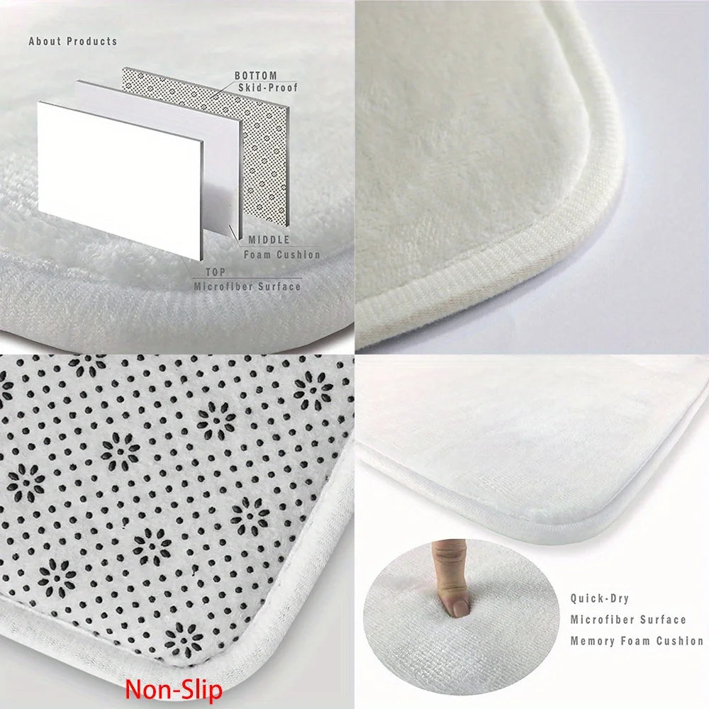 Cross-section diagram showing the layers of a non-slip letter doormat including top microfiber surface middle foam cushion an