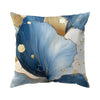 Abstract leaf cushion pillow covers featuring blue and gold watercolor floral design