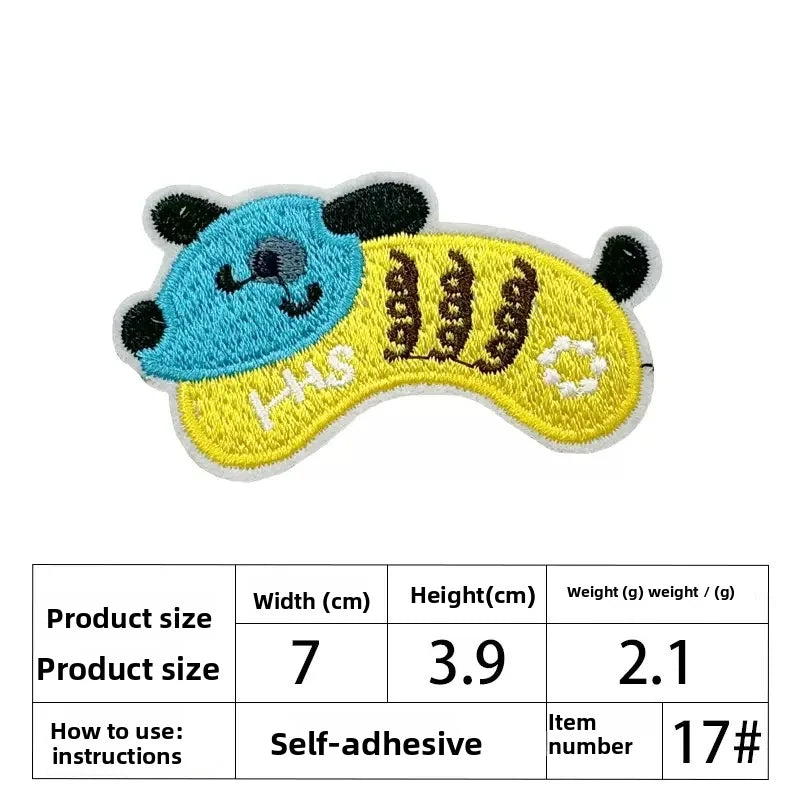 Yellow and blue embroidered patch featuring a cartoon panda face