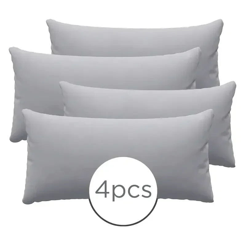 A set of four light gray microfiber pillow covers stacked together.