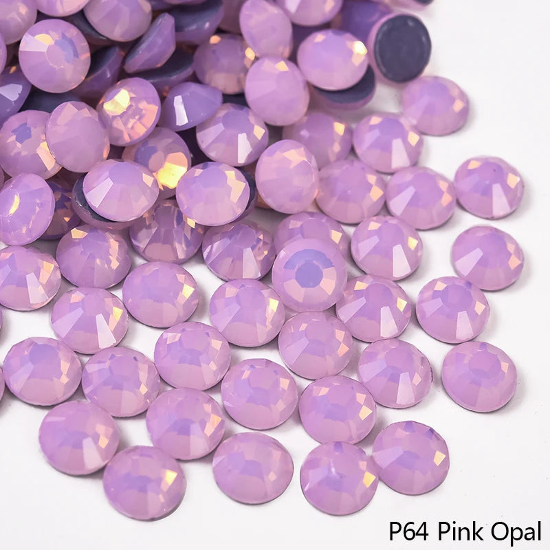 P64 Pink Opal flatback glass rhinestone decoration kit showing various shades of pink opal stones