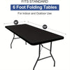 A black folding table with a 30-inch by 72-inch surface shown for indoor and outdoor use.