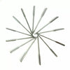 A set of precision sewing threading needles arranged radially on a white background.