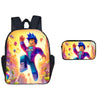A dual-sided backpack and pen case set featuring a Roblox character design on the front and back.