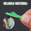 A hand holding a green mini hand sewing needle threader kit, with an inset showing the tool's function.