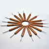 A set of bamboo crochet knitting needles arranged in a circular pattern on a white background.