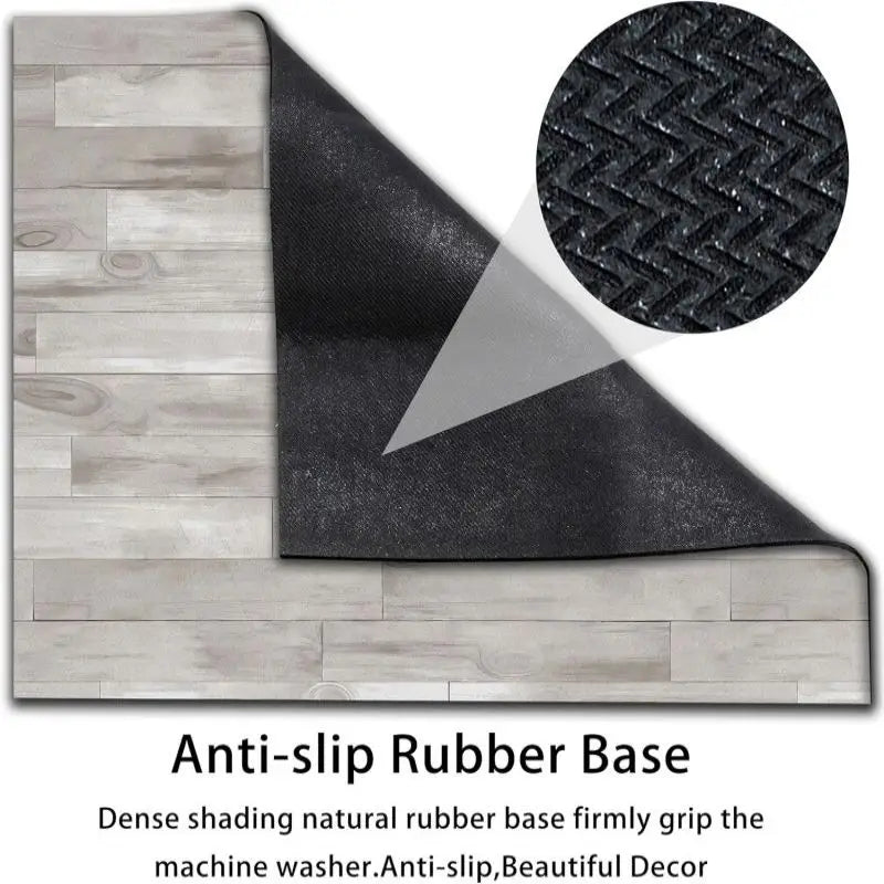 Anti-slip rubber base for a machine washer showing a dark fabric and light wood grain surface.