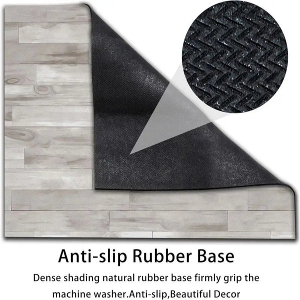 Anti-slip rubber base for a machine washer showing a dark fabric and light wood grain surface.