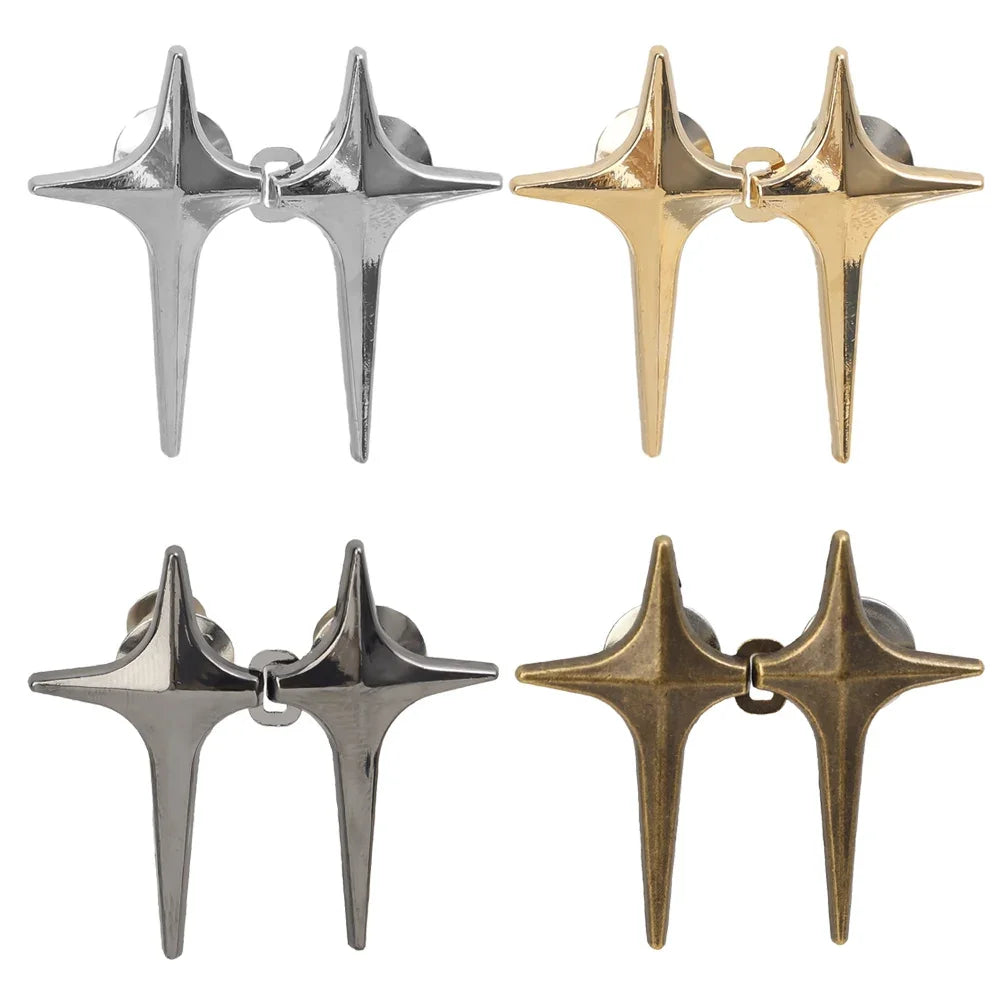 A set of four adjustable star-shaped jean buttons in silver and gold tones.