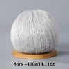 A ball of light gray premium mohair yarn for crafting