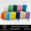 A collection of multi-color rhinestone cup chains in various shades of green, pink, blue, yellow, and purple.