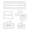 A set of sewing templates and rulers for DIY bag making, including a boxy bag template, medium template, and small template.