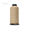 A spool of beige heavy duty nylon sewing thread with a black core.