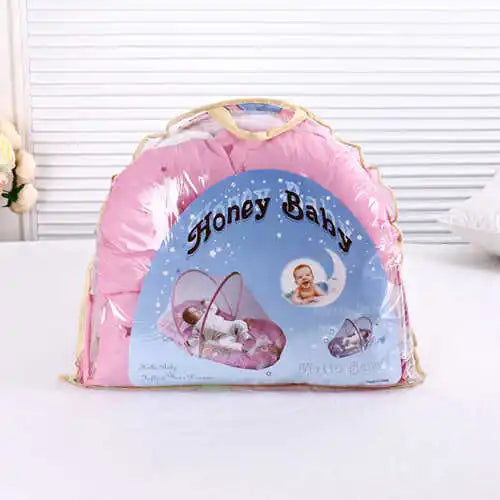 Pink foldable baby mosquito net sleeping tent with a honey baby design