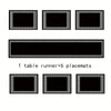 A set of seven geometric placemats and a table runner with ornate borders.