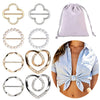 A collection of round heart button clips in gold, silver, and pearl finishes for clothing and accessories.