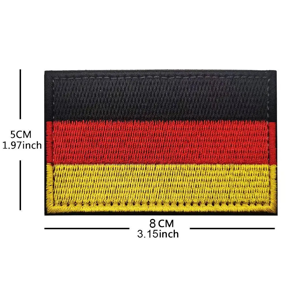 Black and red horizontal striped embroidered Germany flag patch with hook and loop backing