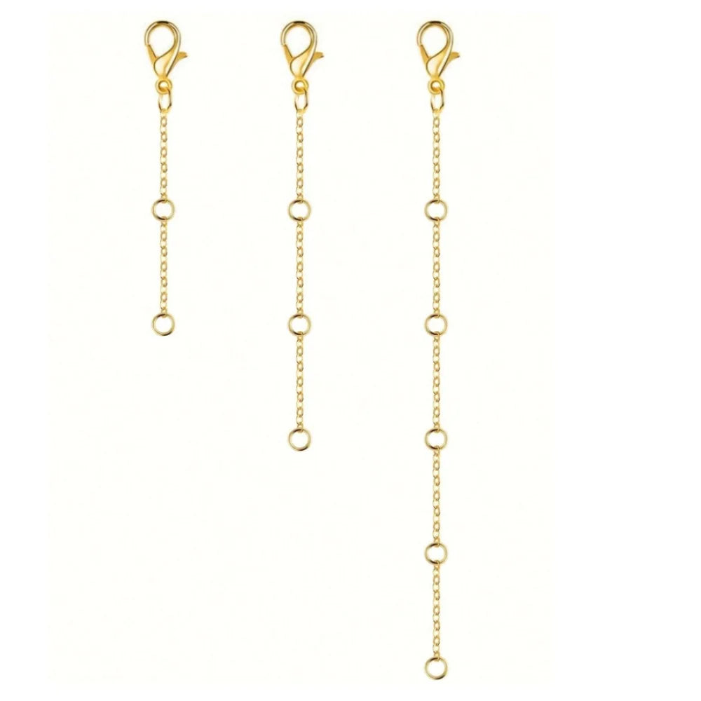 A gold-colored adjustable lobster clasp necklace chain displayed vertically.