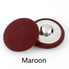 A maroon fabric-covered shank button with a silver base, shown against a white background.