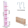Pink foldable over-the-door storage organizer with two free hooks and wooden panel