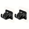 Two black no drill adhesive curtain rod brackets for mounting hardware.
