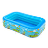 Blue inflatable pool with colorful cartoon graphics for backyard fun